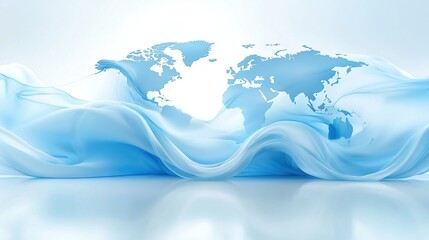 Poster -   Blue wave with a world map in the center on a lighter blue backdrop