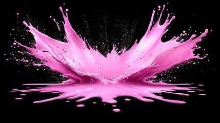 Poster -   A pink liquid splashes on a black surface, creating droplets that spill out from the top