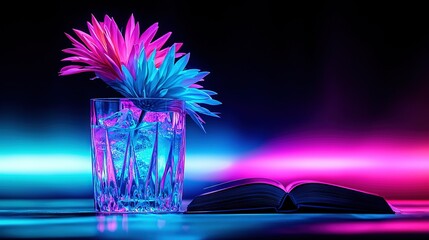 Poster -   Flower in water, open book, bright background