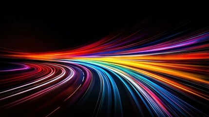 Poster -   A stunning image of vibrant lines against a dark canvas features a red-yellow-blue-green-orange-red-white stripe