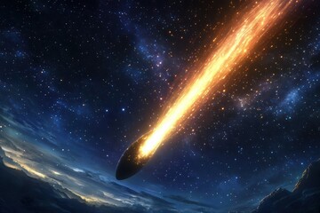 Wall Mural - Streaking comet traverses the night sky illuminating the cosmos with a fiery tail