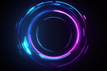 Poster - Digital blue and purple tech circle illuminates a dark background with vibrant hues