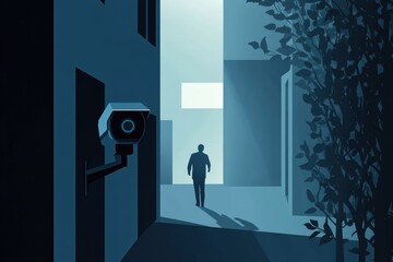 Poster - Graphic layout showcasing modern CCTV surveillance in urban alleyway settings