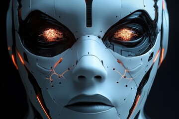 Poster - Innovative graphic layout showcasing futuristic robot design with glowing eyes