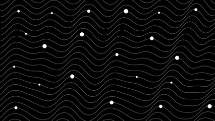 Poster - Abstract wave line background with white dots on black, creating dynamic and modern feel