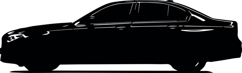 Wall Mural - black sedan car silhouette side view with speed lines isolated on white background