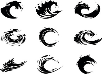 Wall Mural - abstract black ink wave design collection vector set for ocean art and fluid graphic projects