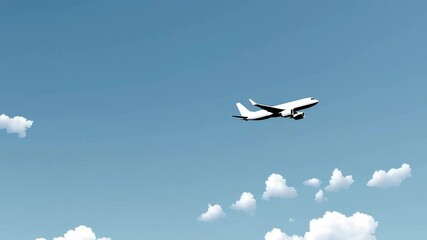Aufkleber - White passenger airplane gliding smoothly through expansive blue sky, revealing different aerial perspectives during tranquil flight moments with sparse cloud formations surrounding aircraft