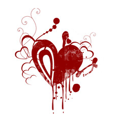 Poster - Distressed Red Heart with Drips and Swirls on Transparent Background for Artistic Projects and Creative Graphic Designs