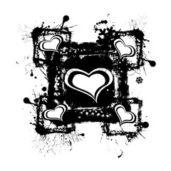 Poster - Abstract Grunge Frame with Hearts and Splatters on Transparent Backdrop Design Element for Creative Projects and Artistic Compositions
