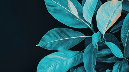 Poster - Vibrant turquoise leaves on a dark background