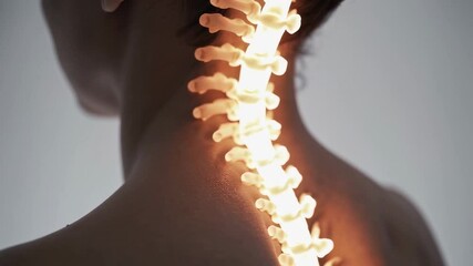 Aufkleber - Glowing human cervical spine revealing painful neck regions, highlighting anatomical details of spinal structure against pristine white background with medical visualization