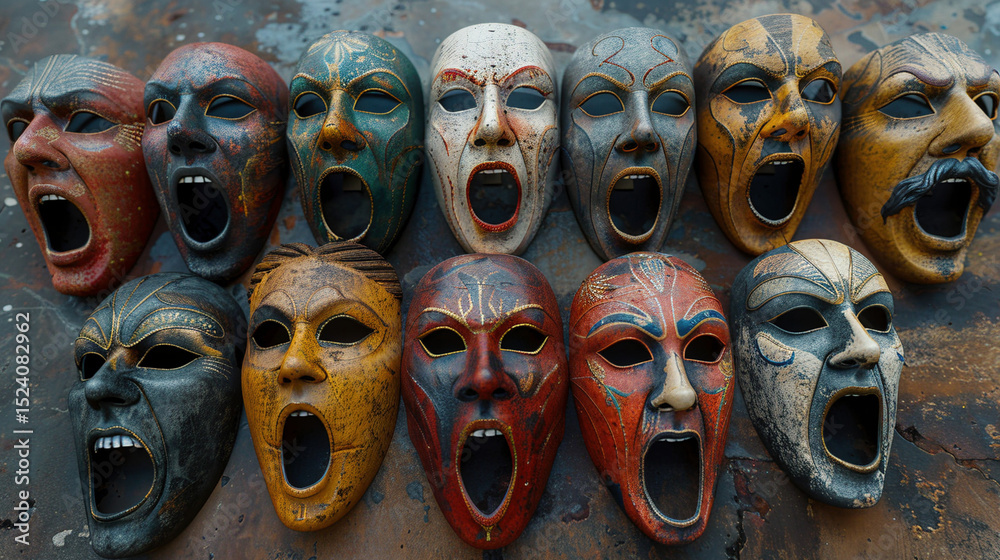 Authentic Greek Theatre Masks: A Spectrum of Emotions Stock Photo ...