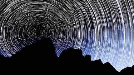 Wall Mural - Swirling star trails above mountain range