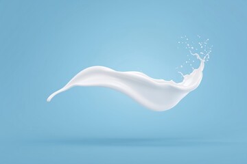 Poster - Fluid white splash gracefully arcs against a soft blue background, capturing the essence of movement and purity, ideal for creative design and advertising purposes