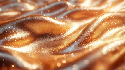 Poster - Draped golden silk fabric shimmering with bokeh effect abstract background beautiful elegant textile with glittering sparkles for luxurious design