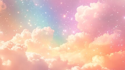 Wall Mural - Dreamy sky background with pastel clouds and glimmering stars for fantasy themed designs and illustrations