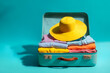 © utaem2022 - Open suitcase with clothes and hat ready for summer vacation
