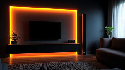 Poster - Orange-lit media center with