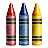 Three crayons red blue yellow isolated on white background