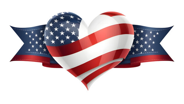 Heart-shaped banner featuring the USA flag, designed as a vector illustration on a transparent background.