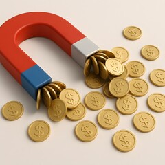 Poster - Red Magnet Attracting Gold Coins Representing Wealth and Prosperity