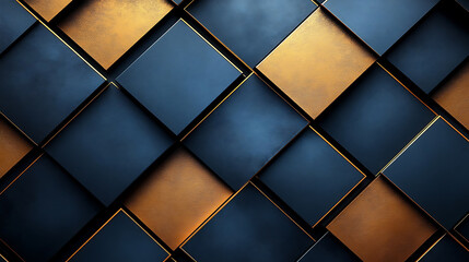 Leinwandbilder - Elegant abstract background design showcasing dark blue and golden textured squares in a sophisticated arrangement