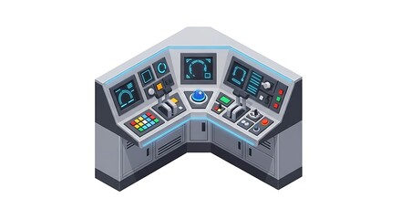 Isometric Control Panel with Displays and Buttons