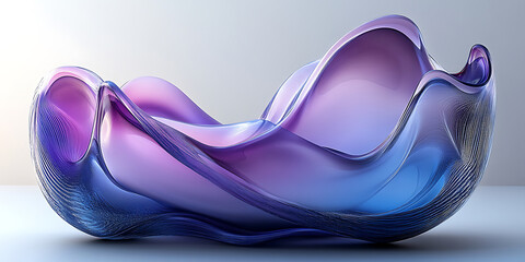 Poster - Elegant abstract glass bowl sculpture with waves of purple and blue gradient sophisticated home decor creative design smooth surface artistic object beautiful interior decoration