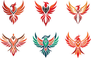six stylized phoenix bird logos perfect for branding design projects needing vibrant avian symbols a