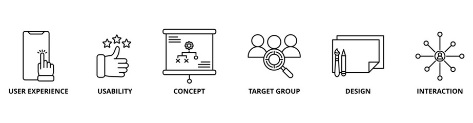 User Interface Design icon with user experience, usability, concept, target group, design, and interaction