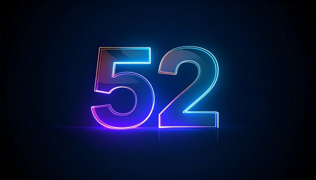 Glowing colorful line inside the glass symbol 52 shape. 