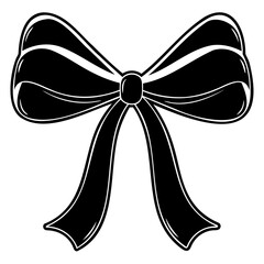 Poster - Illustration of a ribbon bow with a knot in the center in black and white style on transparent background