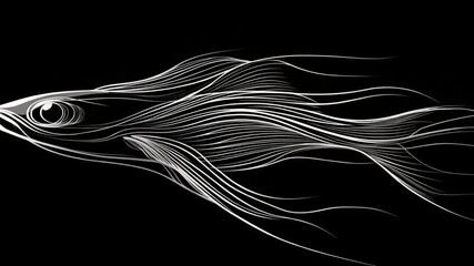 Poster - Abstract Animated Fish with Flowing Lines on a Black Background for Creative Projects