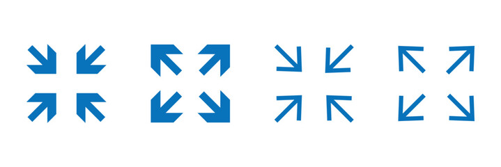 maximize and minimize line arrows icon set , vector resizing, expanding arrow line icons in thin lin