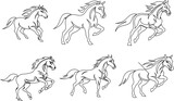 horse line art Icon set , galloping, jumping, trotting