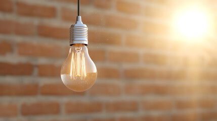 Aufkleber - A glowing light bulb hangs against a brick wall, illuminating the surroundings with a warm and inviting glow.