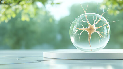 Aufkleber - A transparent sphere featuring an intricate neuron structure, symbolizing the essence of neuroscience and biological research.