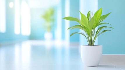 Aufkleber - A vibrant green plant in a white pot, enhancing the serene atmosphere of a bright, modern interior space.