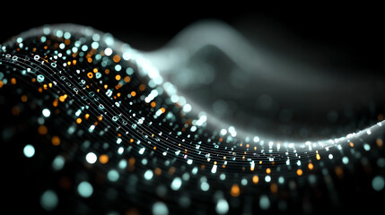 Fototapete - Abstract digital wave with glowing particles against a dark background, symbolizing innovation and technology advancement.