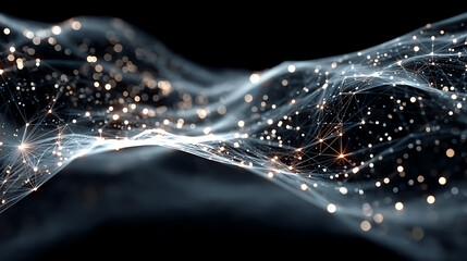 Aufkleber - Abstract digital waves with luminous particles creating a futuristic background design, perfect for technology and innovation themes.