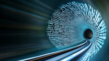 Aufkleber - Abstract representation of data flowing through a digital tunnel, symbolizing fast internet connectivity and information transfer.