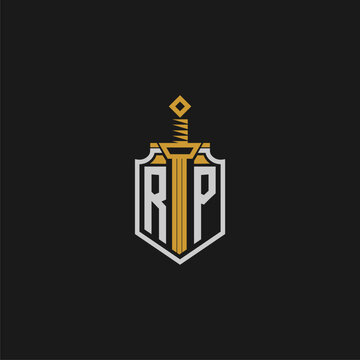 RP initial monogram for shield and sword style image