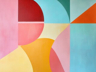Poster - Abstract Geometric Composition with Circles Triangles and Rectangles in Pastel and Bold Colors