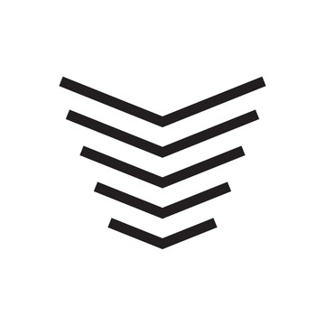 Military chevron rank stripes flat icon. Bold military chevron insignia symbolizing rank, authority, and discipline.