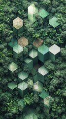 Poster - Geometric Hexagons Intertwined with Lush Greenery Creating a Natural Abstract Pattern