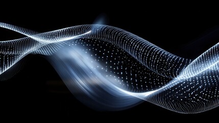 Aufkleber - Luminous Wave Abstract Digital Art with Flowing Light and Sparkling Dots on Black