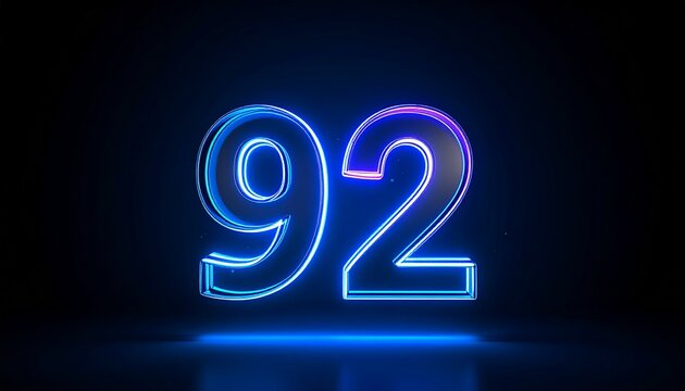 Glowing colorful line inside the glass symbol 92 shape. 