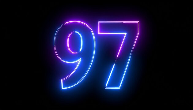 Glowing colorful line inside the glass symbol 97 shape. 