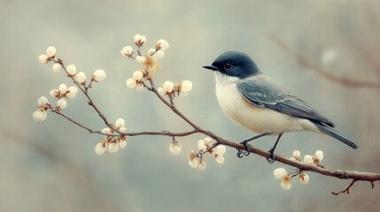 Naklejka na meble Delicate Bird Perched on Blossoming Branch in Springtime
